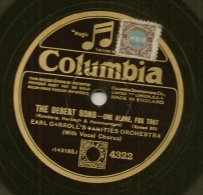 78 Tours Aiguille COLUMBIA "THE DESERT SONG- The RIFF SONG, Fox Trot N° 4322.EARL CARROL´S VANITIES ORCHESTRA. - 78 Rpm - Gramophone Records