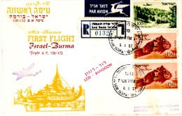 Israel-Burma 1957 "Air France" Registered Cacheted First Flight Cover  FFC / Erstflugbrief - Luftpost