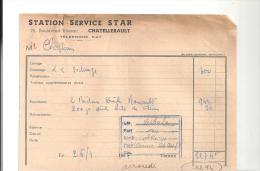 Facture Station Service Star. 24, Boulevard Blossac  à Châtellerault (86) Du 26/04/1954 - Automobile