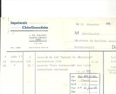 Facture Imprimerie Châtelleraudaise 4, Rue Guillemot à Châtellerault (86) Du 31/12/1953 - Druck & Papierwaren