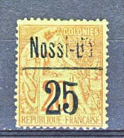 Nossi Be 1893 Y&T N. 19 C. 25 Su C. 20 Rosso Mattone Su Verde MH - Altri & Non Classificati