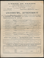 ASSURANCE "L'EGIDE DE FRANCE" : Propositions "Chasseurs... Attention !!!", Jugements Rendus Et Condamnation, Primes... - Banca & Assicurazione