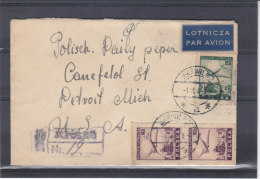 Avions - Pologne - Lettre Recommandée De 1947 - Expédié Vers Les Etats Unis - Cartas & Documentos
