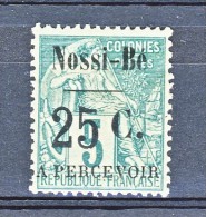 Nossi Be Tasse 1891 Y&T N. 14 C. 25 Su C. 5 Verde (soprastampa IV) - Altri & Non Classificati