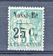 Nossi Be Tasse 1891 Y&T N. 14 C. 25 Su C. 5 Verde (soprastampa IV) - Andere & Zonder Classificatie