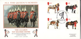 Great Britain FDC Scott #1763-#1766 Set Of 4 Queen's Horses Cancel Guards Toy Soldier Centre Scott Cover - 1991-2000 Em. Décimales