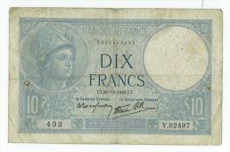 10 Francs Minerve, Ref Fayette 7-25, état TTB - 10 F 1916-1942 ''Minerve''