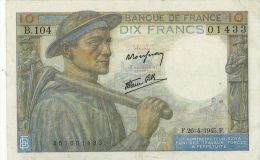 10 Francs Mineur, Ref Fayette  8-14, état TTB - 10 F 1941-1949 ''Mineur''