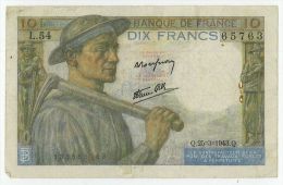 10 Francs Mineur, Ref Fayette  8-8, état TTB - 10 F 1941-1949 ''Mineur''