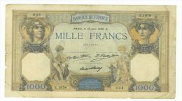 1000 Francs Ceres Et Mercure, Ref Fayette 37-7, état TB - 1 000 F 1927-1940 ''Cérès E Mercure''