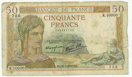 50 Francs Ceres, Ref Fayette 18-24, état TB/TTB - 50 F 1934-1940 ''Cérès''