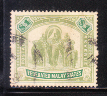 Federated Malay States 1904-10 Elephants $1 Used - Federated Malay States