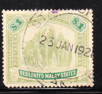 Federated Malay States 1904-10 Elephants $1 Used - Federated Malay States