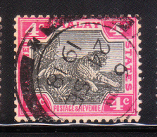 Federated Malay States 1904-10 Tiger 4c Used - Federated Malay States