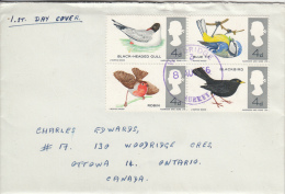 Great Britain FDC Scott #464a Block Of 4 Birds Cancel Wexbridge Surrey - 1952-1971 Em. Prédécimales