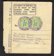PAKISTAN - Karachi Electric Supply Corporation, Old Electiricity Bill On Card, 1 Anna Revenue Stamps Pair, February 1963 - Pakistan