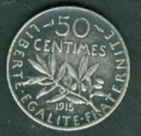 Piece  50 Centimes   Type    Semeuse   Argent / Silver , Année 1915  - Pia4404 - 50 Centimes