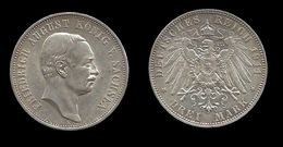 ALLEMAGNE . SAXE.  FREDERIC AUGUST III. (1904 .  1918 ) . 3 MARK . 1911 E . - 1 Mark