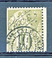 Nouvelle Caledonie 1892 N. 39 C. 10 Su F. 1 Verde Oliva Sovrastampa Nera, Non Dentellato A Sinistra USATO - Usados