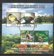 INDIA,  2012,  Biodiversity, Fauna, , Miniature Sheet, First Day Jabalpur Cancellation. - Usati