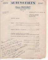 FACTURE AUTOMOBILES HENRI PRIOURET à CLERMONT FERRAND 1958 - Automobile