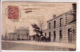 ACQUIGNY.CAFE DES VOYAGEURS ET LA GARE.ATTELAGE. - Acquigny