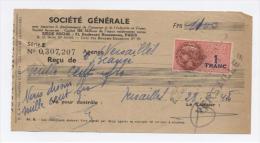 -SOCIETE GENERALE  -- TIMBRE FISCAUX  1FRANCS VERSAILLE  -.A80 - Banca & Assicurazione