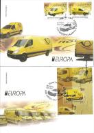 MACEDONIA / MAZEDONIEN - EUROPA 2013 -TEMA ANUAL "THE POSTMAN VAN".-  DOS FDC'S De La SERIE + HOJITA BLOQUE - 2013