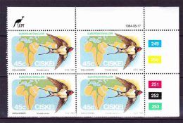 Ciskei - 1984  - Migratory Birds - 45c European Swallow - Single Control Block - Ciskei