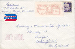 United States Airmail Par Avion Label BELLOWS FALLS Meter Stamp 1975 Cover To ZÜRICH Switzerland Albert Einstein - 3c. 1961-... Covers
