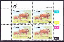 Ciskei - 1987 - Nkone Cattle - Single Control Block - 16c Cow And Calf - Ciskei
