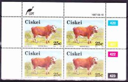 Ciskei - 1987 - Nkone Cattle - Single Control Block - 25c Nkone Bull - Ciskei