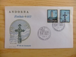 ANDORRA ESPAÑOLA - ANDORRE ESPAGNOL  AÑO 1977 NAVIDAD - NOËL   FDC        Edifil Nº 110 / 111  Yvert Nº 102 / 103 - Brieven En Documenten