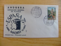 ANDORRA ESPAÑOLA  ANDORRE ESPAGNOL 1975 FDC EXPO FILATELICA Edifil Nº 96 Yvert Nº 88 - Covers & Documents