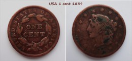 USA Large Cent Liberty Head  - 1 Cent 1839 - Non Classés