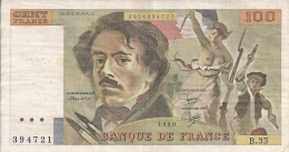 -  FRANCE - BILLETS - 100 F - DELACROIX -  1980 - N° 394721 . B . 35 - 100 F 1978-1995 ''Delacroix''