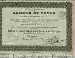 Casinos De Royan - Action De 125 Francs Au Porteur - Tirage 17 600 - 10 Aout 1934 - Casinos