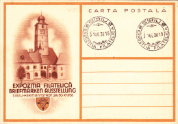 PHILATELIC EXHIBITION SIBIU 1938  POSTCARD,OBLITERATION 31.07.38,ROMANIA. - Cartas & Documentos