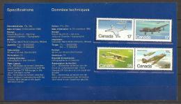 Canada 1980 N° 752 / 5 ** Document, Aviation Canadienne, Avions Militaires, Avro Lancaster, Hawker Hurricane, Curtiss - Covers & Documents