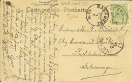 CP Fantaisie VERVIERS 2 Pour LUTREMANGE Cachet Bastogne Et AMBULANT LIEGE ( Luik ) - ERQUELINES 1 . - Bahnpoststempel