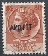 1953-54 TRIESTE A USATO TURRITA SIRACUSANA 80 LIRE - RR11719 - Oblitérés