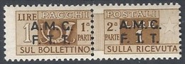 1947-48 TRIESTE A PACCHI POSTALI 2 RIGHE 1 LIRA MH * - RR11725 - Paquetes Postales/consigna
