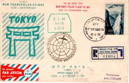 Israel-Netherland-Japan 1958 "KLM 9410 Lod" Via The North Pole Cacheted Registered FFC / Erstflugbrief - Aéreo