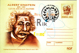 ALBERT EINSTEIN, NOBEL PRIZE IN PHISICS, COVER STATIONERY, ENTIERE POSTAUX, OBLIT. CONC, 2004, ROMANIA - Albert Einstein