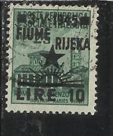 OCCUPAZIONE FIUME 1945 OVERPRINTED SOPRASTAMPATO SURCHARGE L. 10 SU 0,25 TIMBRATO USED - Occup. Iugoslava: Fiume