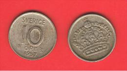 PLATA - SILVER - ARGENT $ SUECIA - SWEDEN - SUÈDE = 10 Ore 1957  KM823 - Andere & Zonder Classificatie