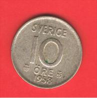 PLATA - SILVER - ARGENT $ SUECIA - SWEDEN - SUÈDE = 10 Ore 1958  KM823 - Autres & Non Classés