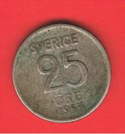 PLATA - SILVER - ARGENT $ SUECIA - SWEDEN - SUÈDE = 25 Ore 1953  KM824 - Autres & Non Classés