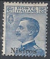 1912 EGEO NISIRO EFFIGIE 25 CENT MH * - RR11728 - Egeo (Nisiro)