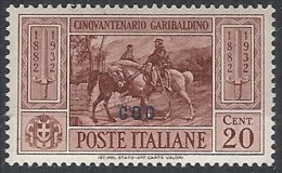 1932 EGEO COO GARIBALDI 20 CENT MH * - RR11737 - Ägäis (Coo)